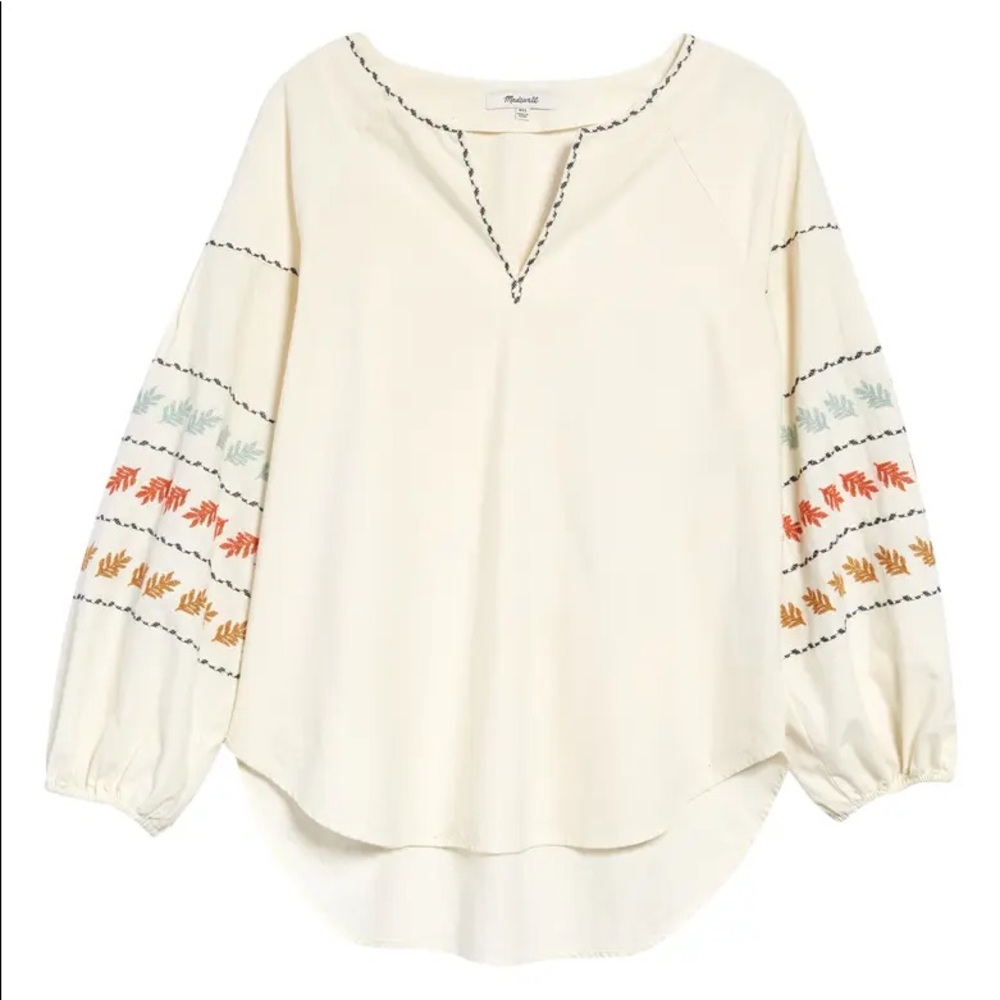 NWT MADEWELL embroidered-sleeve popover top XXS